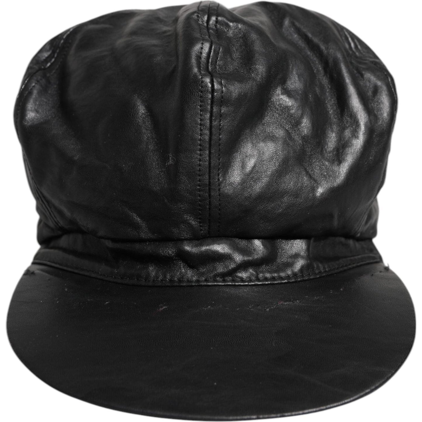 Dolce & Gabbana Dolce & Gabbana Black Calf Newsboy Capello Cabbie Hat HAT9852 1728,67345645728,Accessories,Black,Dolce & Gabbana,Hat - Women - Accessories,Material: Leather,Preowned / Defect,Women,Women - Accessories