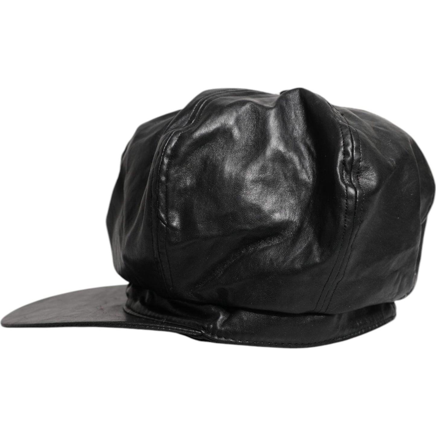 Dolce & Gabbana Dolce & Gabbana Black Calf Newsboy Capello Cabbie Hat HAT9852 1728,67345645728,Accessories,Black,Dolce & Gabbana,Hat - Women - Accessories,Material: Leather,Preowned / Defect,Women,Women - Accessories