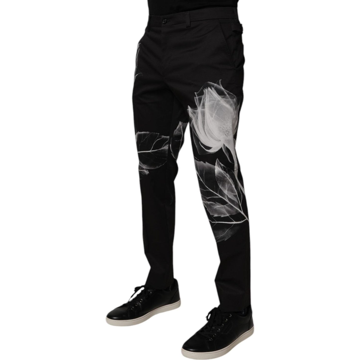 Dolce & Gabbana Black Cotton Floral Skinny Dress Pants