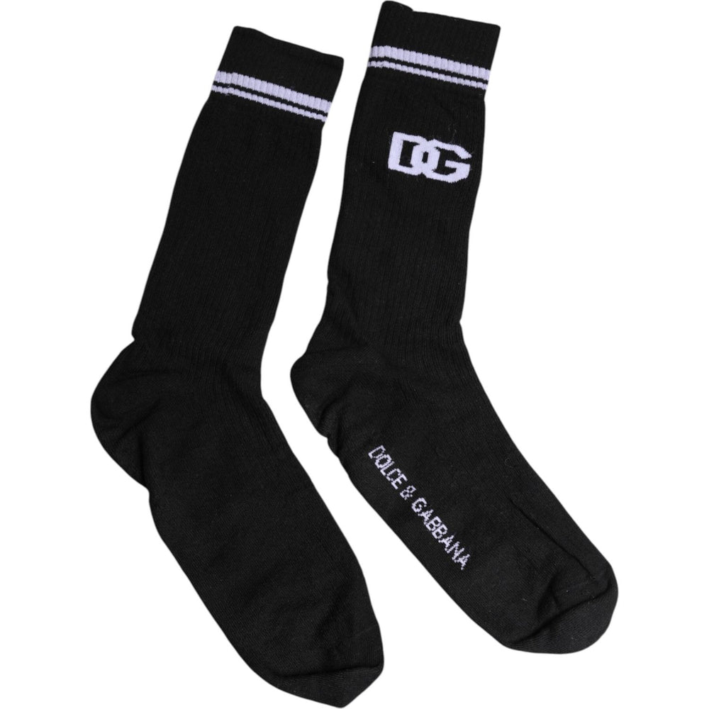 Dolce & Gabbana Dolce & Gabbana Black Cotton Logo Mid Calf Men Socks SCS2191-XL 1728,67345645728,Accessories,Black,Dolce & Gabbana,Material: Cotton,Men,Men - Accessories,Preowned / Defect,Socks - Men - Accessories,XL