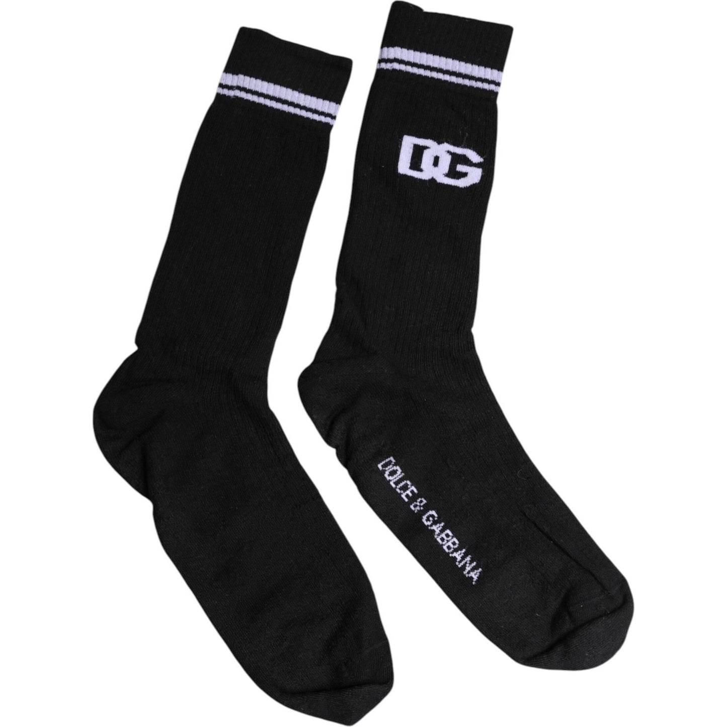 Dolce & Gabbana Dolce & Gabbana Black Cotton Logo Mid Calf Men Socks SCS2191-XL 1728,67345645728,Accessories,Black,Dolce & Gabbana,Material: Cotton,Men,Men - Accessories,Preowned / Defect,Socks - Men - Accessories,XL