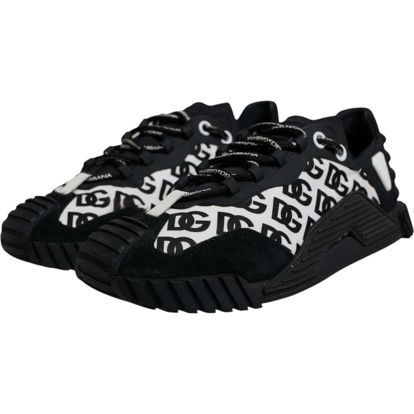 Dolce & Gabbana-Dolce & Gabbana Black Logo Lace Up Low Top NS1 Sneakers Shoes-1728,67345645728,Black and White,Dolce & Gabbana,EU44/US11,Material: 70% Nylon 20% Leather 10% Elastane,Men,Men - Shoes,Preowned / Defect,Shoes,Sneakers - Men - Shoes-MV7194#1-4