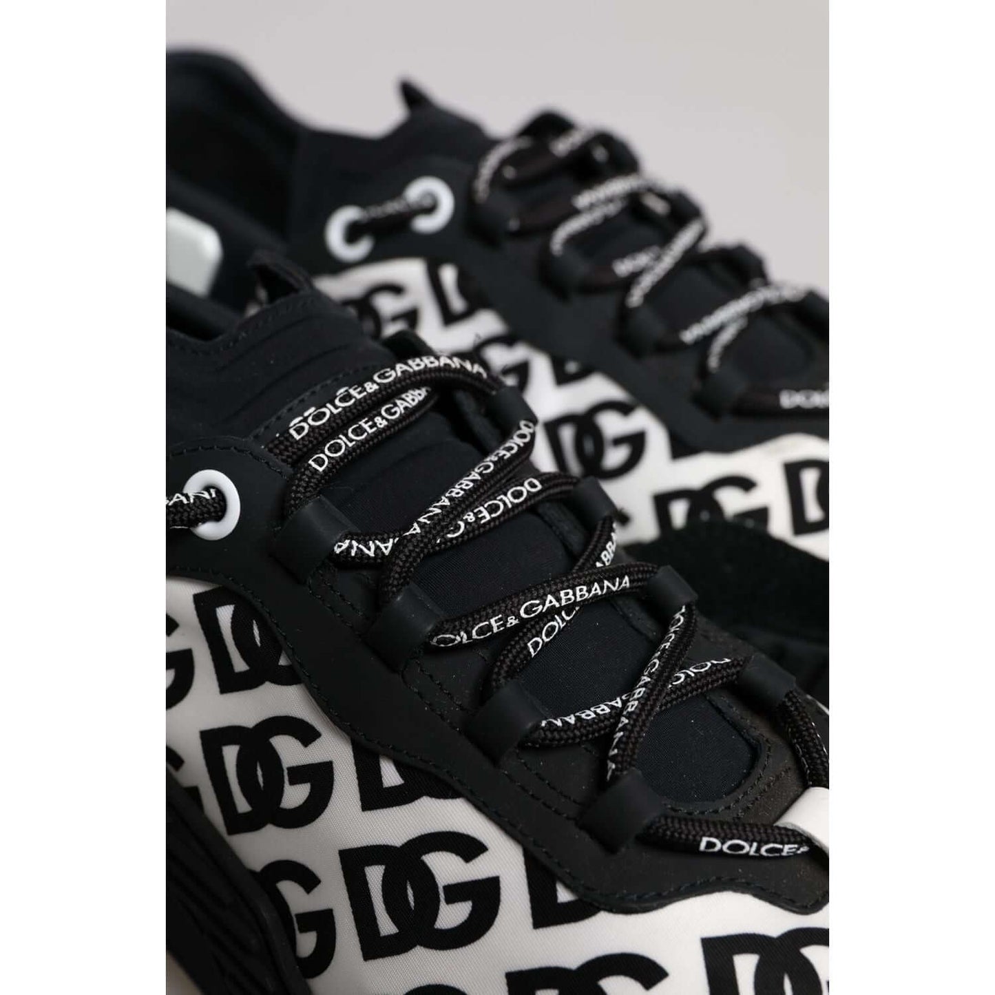 Dolce & Gabbana-Dolce & Gabbana Black Logo Lace Up Low Top NS1 Sneakers Shoes-1728,67345645728,Black and White,Dolce & Gabbana,EU44/US11,Material: 70% Nylon 20% Leather 10% Elastane,Men,Men - Shoes,Preowned / Defect,Shoes,Sneakers - Men - Shoes-MV7194#1-4