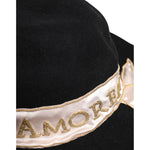 Dolce & Gabbana Dolce & Gabbana Black Logo Sequin Embroidery Wide Brim Hat HAT9645-57 1728,57 cm|S,67345645728,Accessories,Black,Dolce & Gabbana,Hat - Women - Accessories,Material: 90% Rabbit 6% Viscose 4% Cotton,New with tags,Women,Women - Accessories