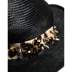 Dolce & Gabbana Dolce & Gabbana Black Straw Crystal Embellished Wide Brim Hat HAT9648-56 1728,56 cm|XS,57 cm|S,67345645728,Accessories,Black,Dolce & Gabbana,Hat - Women - Accessories,Material: 90% Straw 9% Cotton 1% Elastane,New with tags,Women,Women - Ac