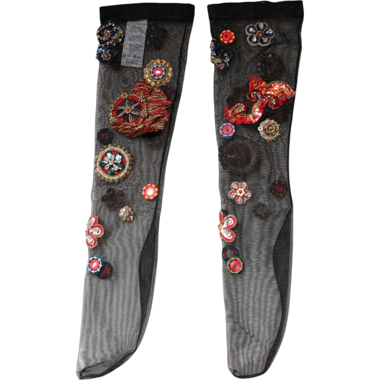 Dolce & Gabbana Dolce & Gabbana Black Stretch Carretto Crystal Stockings Socks SCS2166-M 16% Elastane,1728,67345645728,Black,Dolce & Gabbana,M,Material: 84% Nylon,New with tags,Other - Women - Accessories,Women