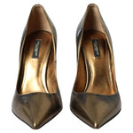 Dolce & Gabbana Bronze Leather Embellished Heels Pumps Shoes Dolce & Gabbana Dark Olive Green