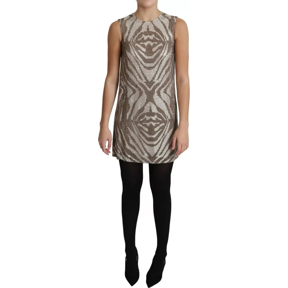 Dolce & Gabbana Dolce & Gabbana Brown Crystal Shift Mini Zebra Silver Dress DR2691-38 1728,67345645728,Dolce & Gabbana,Dresses - Women - Clothing,IT38|XS,Preowned / Defect,Silver,Women