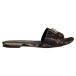 Dolce & Gabbana Brown Leopard Logo Slides Flats Sandals Shoes Dolce & Gabbana Dark Slate Gray