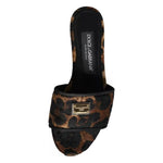 Dolce & Gabbana Brown Leopard Logo Slides Flats Sandals Shoes Dolce & Gabbana Black