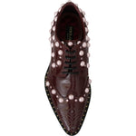 Dolce & Gabbana Dolce & Gabbana Elegant Bordeaux Lace-Up Flats with Pearls and Crystals LA6911-39 1728,67345645728,Bordeaux,Dolce & Gabbana,EU39/US8.5,Flat Shoes - Women - Shoes,Material: Leather,New with tags,Women