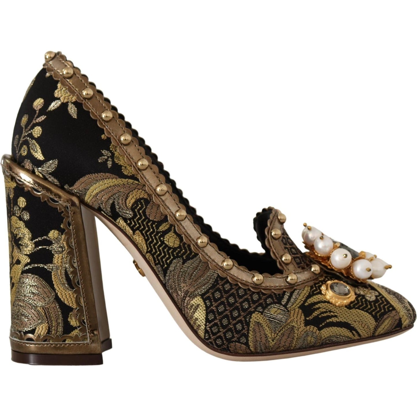 Dolce & Gabbana Dolce & Gabbana Elegant Gold Jacquard Brocade Pumps LA9965 - 36 1728,67345645728,Dolce & Gabbana,EU36/US5.5,Gold,Material: 67% Leather 16% Acetate 9% Polyester 8% Cotton,New with tags,Pumps - Women - Shoes,Women