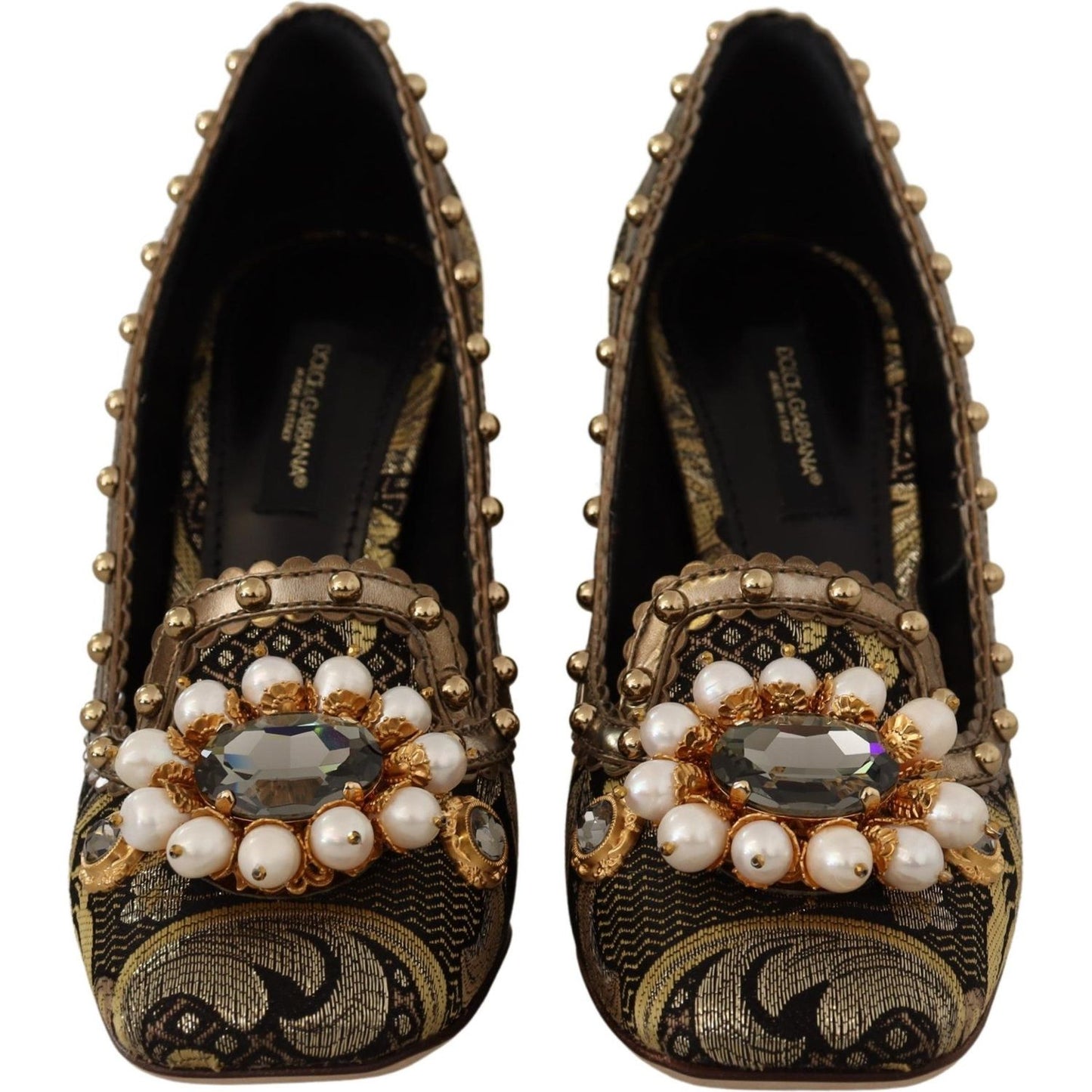 Dolce & Gabbana Dolce & Gabbana Elegant Gold Jacquard Brocade Pumps LA9965 - 36 1728,67345645728,Dolce & Gabbana,EU36/US5.5,Gold,Material: 67% Leather 16% Acetate 9% Polyester 8% Cotton,New with tags,Pumps - Women - Shoes,Women