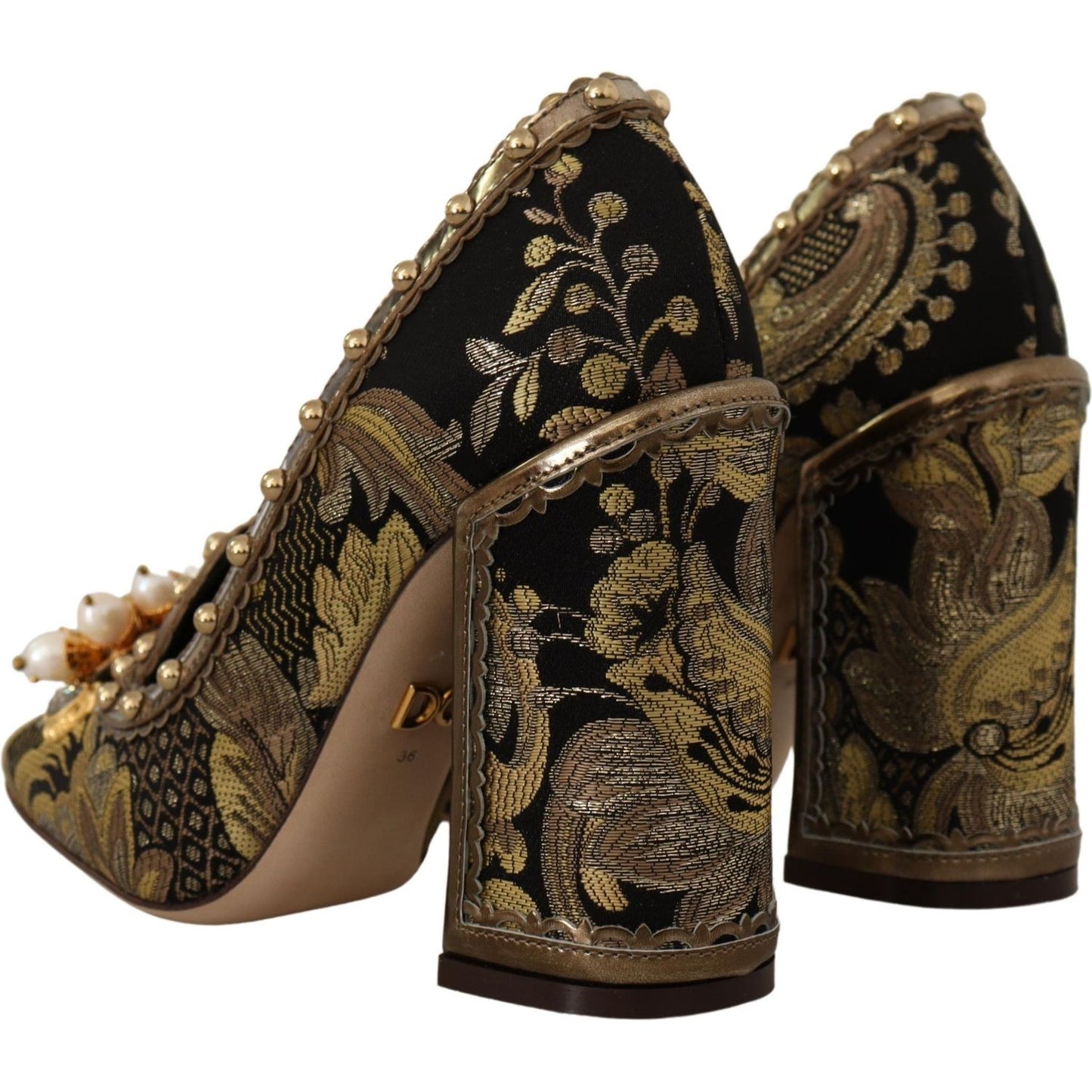 Dolce & Gabbana Dolce & Gabbana Elegant Gold Jacquard Brocade Pumps LA9965 - 36 1728,67345645728,Dolce & Gabbana,EU36/US5.5,Gold,Material: 67% Leather 16% Acetate 9% Polyester 8% Cotton,New with tags,Pumps - Women - Shoes,Women