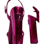 Dolce & Gabbana Dolce & Gabbana Fuchsia Leather Platform Logo Keira Sandals Shoes LA11489-40 1728,67345645728,Dolce & Gabbana,EU40/US9.5,Fuchsia,Material: 64% PU 36% Polyester,New with tags,Sandals - Women - Shoes,Women