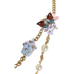 Dolce & Gabbana Gold Chain Brass Floral Layered Crystal Pearl Necklace Necklace Dolce & Gabbana Gray