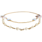 Dolce & Gabbana Gold Chain Brass Floral Layered Crystal Pearl Necklace Necklace Dolce & Gabbana Light Gray
