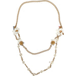 Dolce & Gabbana Gold Chain Brass Floral Layered Crystal Pearl Necklace Necklace Dolce & Gabbana Antique White