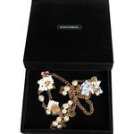Dolce & Gabbana Gold Chain Brass Floral Layered Crystal Pearl Necklace Necklace Dolce & Gabbana Black