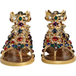 Dolce & Gabbana Gold Leather Crystal Gladiator Sandals Flats Shoes Dolce & Gabbana Sienna