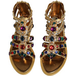 Dolce & Gabbana Gold Leather Crystal Gladiator Sandals Flats Shoes Dolce & Gabbana Saddle Brown