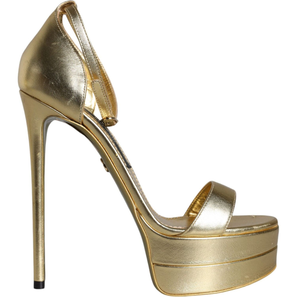 Dolce & Gabbana Dolce & Gabbana Gold Leather Platform Keira Sandals Shoes LA11422-38 1728,67345645728,Dolce & Gabbana,EU38/US7.5,Gold,Material: 100% Lamb Leather,Preowned / Defect,Sandals - Women - Shoes,Women