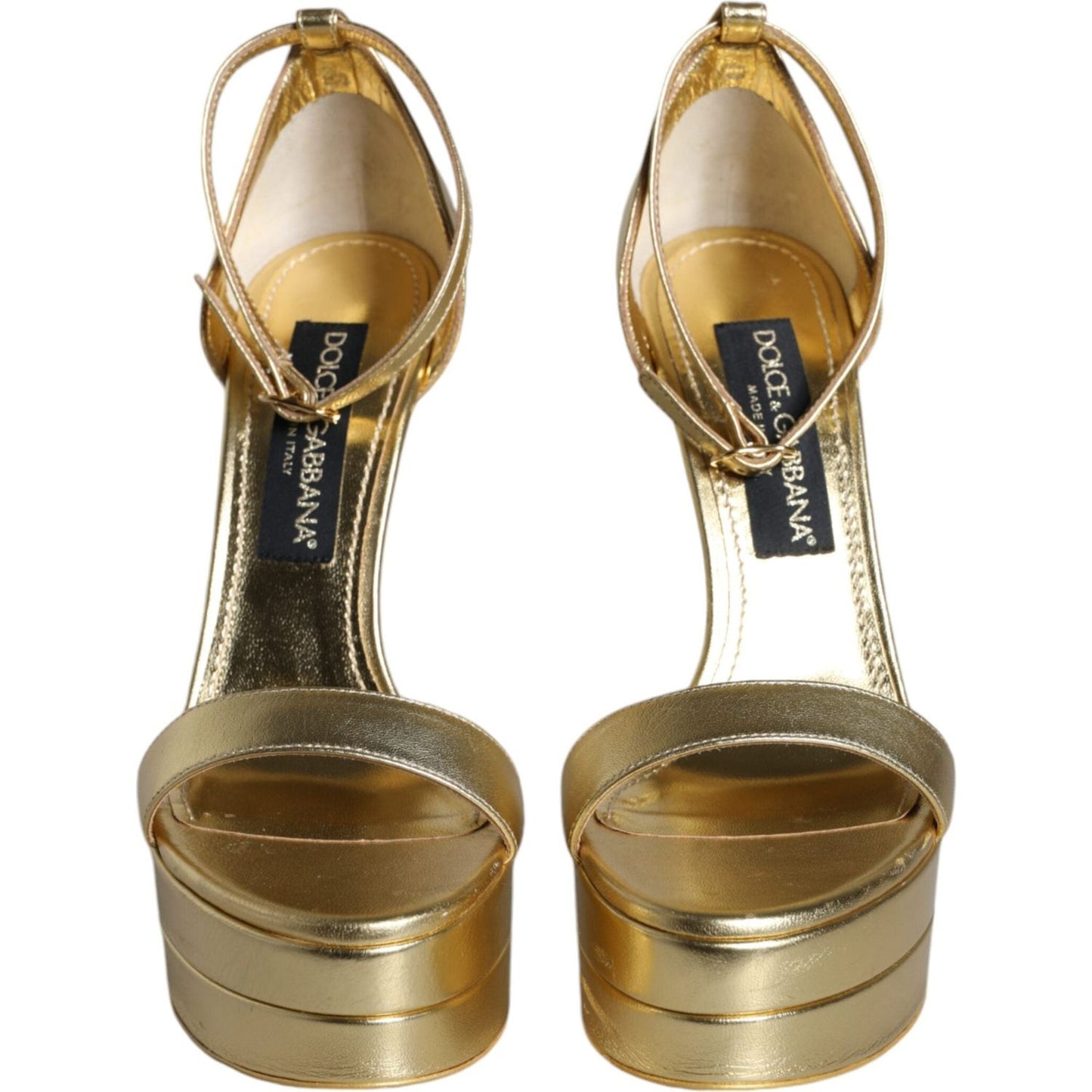 Dolce & Gabbana Dolce & Gabbana Gold Leather Platform Keira Sandals Shoes LA11422-38 1728,67345645728,Dolce & Gabbana,EU38/US7.5,Gold,Material: 100% Lamb Leather,Preowned / Defect,Sandals - Women - Shoes,Women