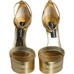 Dolce & Gabbana Dolce & Gabbana Gold Leather Platform Keira Sandals Shoes LA11422-38 1728,67345645728,Dolce & Gabbana,EU38/US7.5,Gold,Material: 100% Lamb Leather,Preowned / Defect,Sandals - Women - Shoes,Women