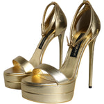 Dolce & Gabbana Dolce & Gabbana Gold Leather Platform Keira Sandals Shoes LA11422-38 1728,67345645728,Dolce & Gabbana,EU38/US7.5,Gold,Material: 100% Lamb Leather,Preowned / Defect,Sandals - Women - Shoes,Women