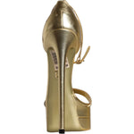 Dolce & Gabbana Dolce & Gabbana Gold Leather Platform Keira Sandals Shoes LA11422-38 1728,67345645728,Dolce & Gabbana,EU38/US7.5,Gold,Material: 100% Lamb Leather,Preowned / Defect,Sandals - Women - Shoes,Women