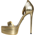 Dolce & Gabbana Dolce & Gabbana Gold Leather Platform Keira Sandals Shoes LA11422-38 1728,67345645728,Dolce & Gabbana,EU38/US7.5,Gold,Material: 100% Lamb Leather,Preowned / Defect,Sandals - Women - Shoes,Women