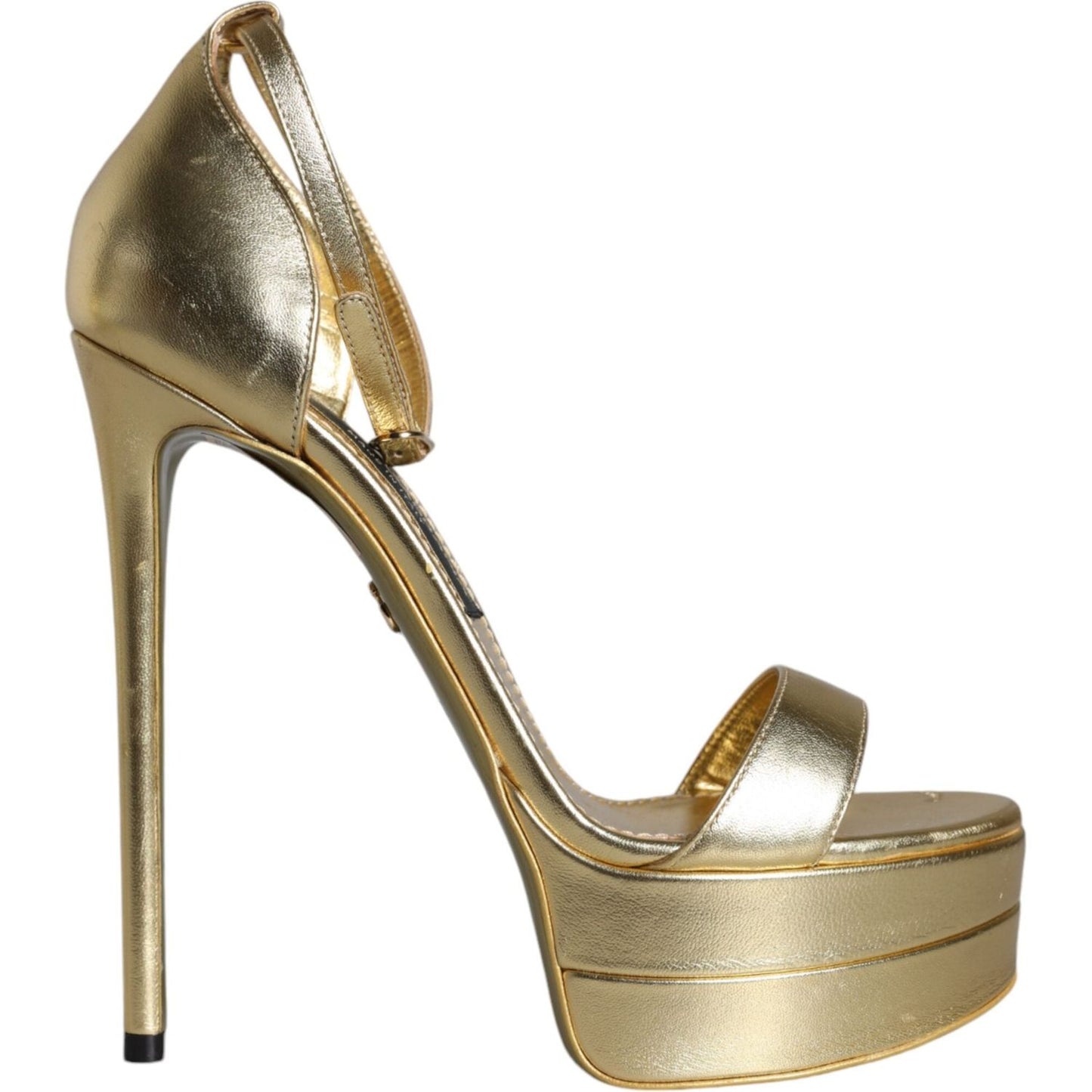 Dolce & Gabbana Dolce & Gabbana Gold Leather Platform Keira Sandals Shoes LA11422-38 1728,67345645728,Dolce & Gabbana,EU38/US7.5,Gold,Material: 100% Lamb Leather,Preowned / Defect,Sandals - Women - Shoes,Women