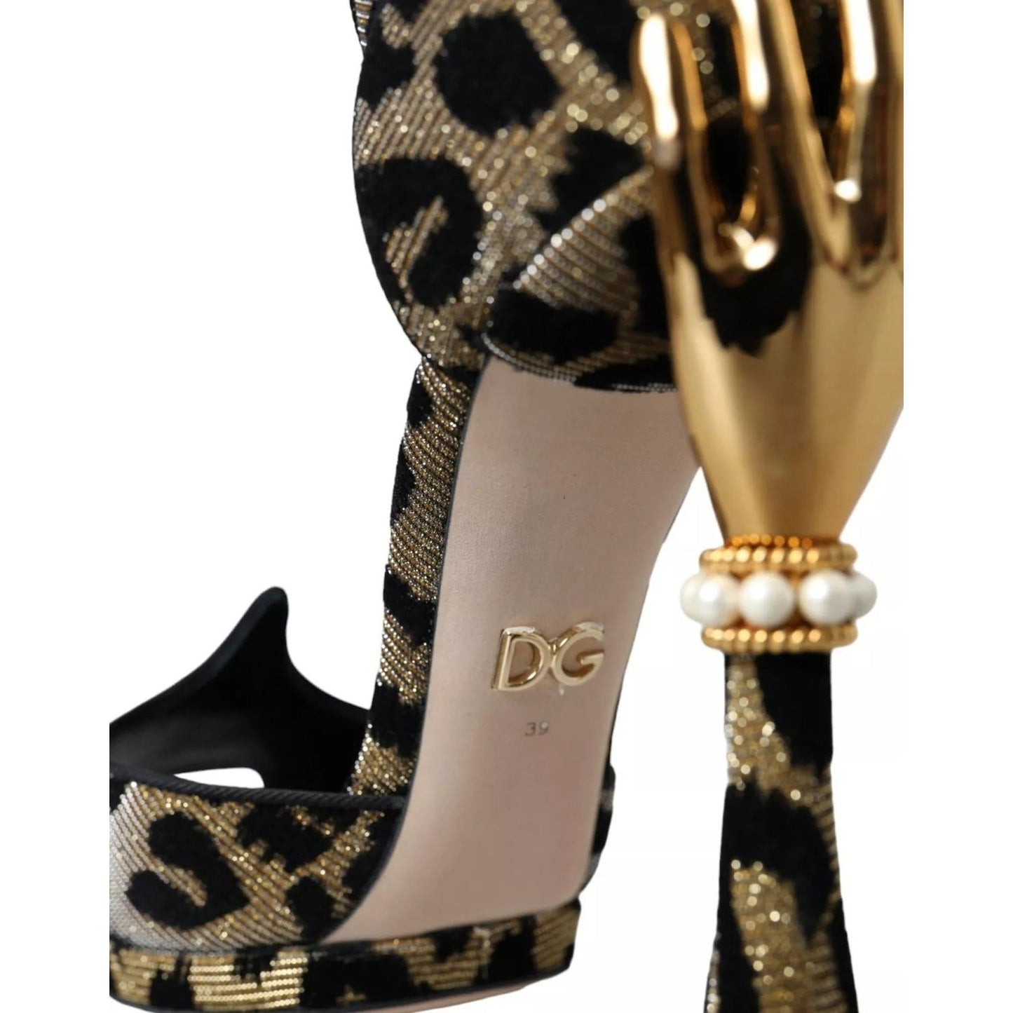 Dolce & Gabbana Dolce & Gabbana Gold Leopard Embellished Heel Sandals Shoes LA10698-39 1728,67345645728,Dolce & Gabbana,EU39/US8.5,Gold,Preowned / Defect,Sandals - Women - Shoes,Women