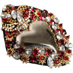 Dolce & Gabbana Gold Tone Brass Sacred Heart Crystal Embellished Brooch Brooch Dolce & Gabbana Dark Olive Green