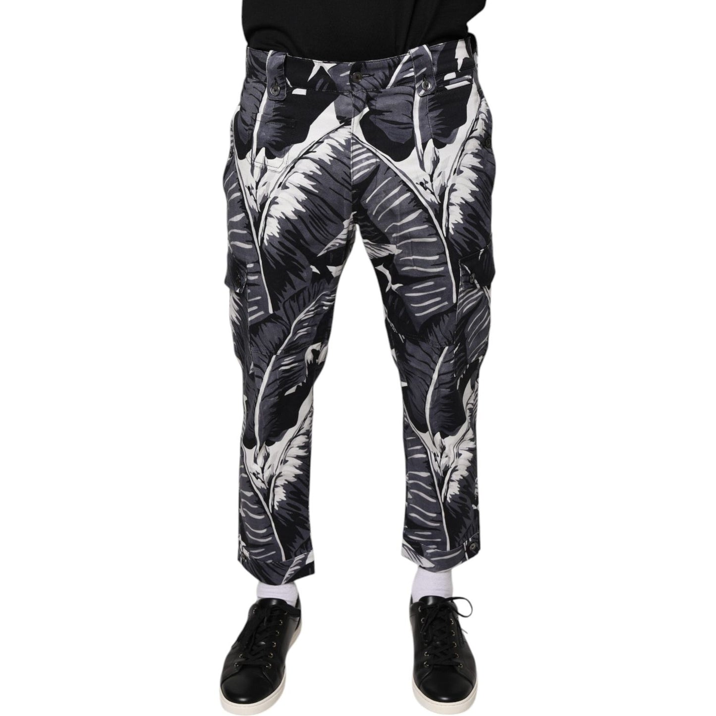 Dolce & Gabbana Dolce & Gabbana Gray Banana Leaf Cotton Stretch Capri Pants PAN75563-46 1728,3% Elastane (stretch),67345645728,Dolce & Gabbana,Gray,IT46 | S,Jeans & Pants - Men - Clothing,Material: 97% Cotton,Men,New with tags