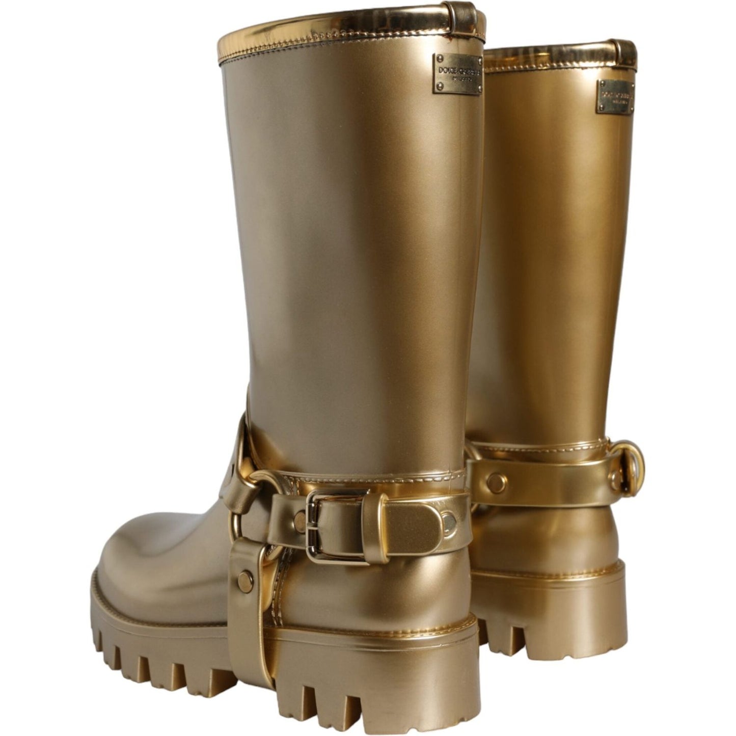 Dolce & Gabbana Dolce & Gabbana Metallic Gold Rubber PVC Rain Boots Shoes LA11307-37 1728,67345645728,Boots - Women - Shoes,Dolce & Gabbana,EU37/US6.5,Gold,Material: 90% PVC 6% PU 4% Polyester,New with tags,Women