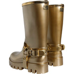 Dolce & Gabbana Dolce & Gabbana Metallic Gold Rubber PVC Rain Boots Shoes LA11307-37 1728,67345645728,Boots - Women - Shoes,Dolce & Gabbana,EU37/US6.5,Gold,Material: 90% PVC 6% PU 4% Polyester,New with tags,Women
