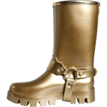 Dolce & Gabbana Dolce & Gabbana Metallic Gold Rubber PVC Rain Boots Shoes LA11307-37 1728,67345645728,Boots - Women - Shoes,Dolce & Gabbana,EU37/US6.5,Gold,Material: 90% PVC 6% PU 4% Polyester,New with tags,Women