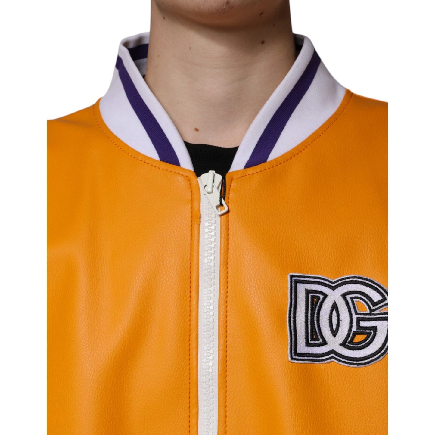 Dolce & Gabbana Dolce & Gabbana Orange White Full Zip Jersey Bomber Jacket JKT41305-52 1728,67345645728,Dolce & Gabbana,IT52 | XL,Jackets - Men - Clothing,Material: 79% PVC 21% Cotton,Men,New with tags,Orange