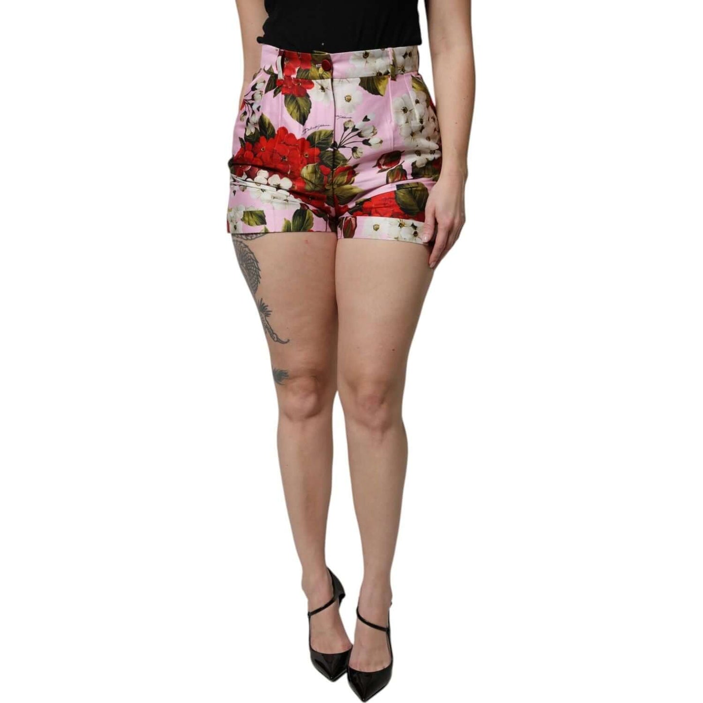 Dolce & Gabbana Dolce & Gabbana Pink Floral Print High Waist Hotpants Short SKI2082-36 1728,67345645728,Dolce & Gabbana,IT36 | XS,IT38 | XS,IT40|S,Material: 91% Cotton 9% Silk,New with tags,Pink,Shorts - Women - Clothing,Women