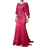 Dolce & Gabbana Pink Lace Crystal Sheath Long Gown Dress DR281285-42