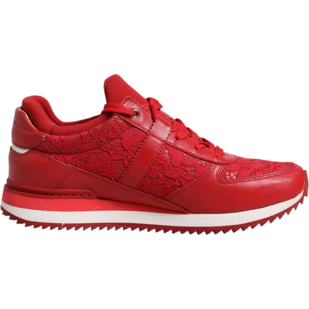 Dolce & Gabbana Dolce & Gabbana Red Floral Lace Leather Sneakers Shoes LA12348-36 1728,2% Leather,35% PA,67345645728,Dolce & Gabbana,EU36/US6,Material: 6% Elastane,other,Preowned / Defect,Red,Sneakers - Women - Shoes,Women
