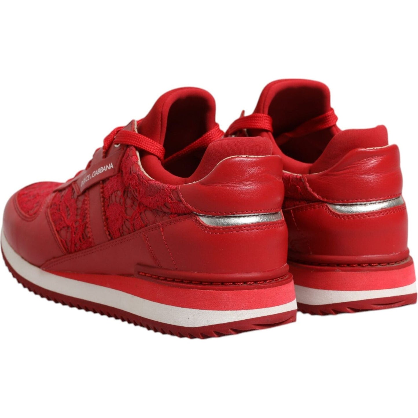 Dolce & Gabbana Dolce & Gabbana Red Floral Lace Leather Sneakers Shoes LA12348-36 1728,2% Leather,35% PA,67345645728,Dolce & Gabbana,EU36/US6,Material: 6% Elastane,other,Preowned / Defect,Red,Sneakers - Women - Shoes,Women