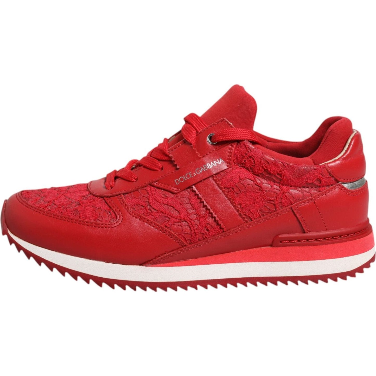 Dolce & Gabbana Dolce & Gabbana Red Floral Lace Leather Sneakers Shoes LA12348-36 1728,2% Leather,35% PA,67345645728,Dolce & Gabbana,EU36/US6,Material: 6% Elastane,other,Preowned / Defect,Red,Sneakers - Women - Shoes,Women