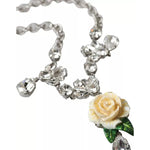 Dolce & Gabbana Silver Brass Clear Crystal Roses Pendants Necklace Necklace Dolce & Gabbana Gray