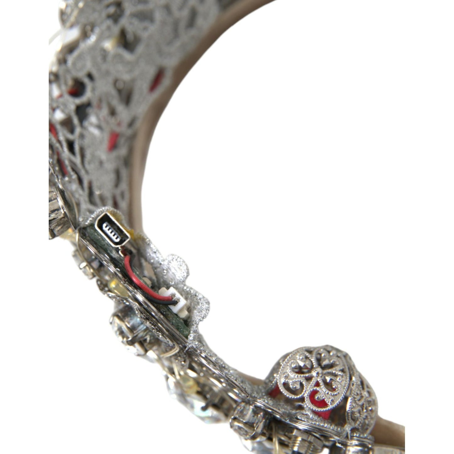 Dolce & Gabbana Dolce & Gabbana Silver Brass STRASS Crystal Crown Tiara LED Diadem SMY101441 Category-Accessories,Dolce & Gabbana,Gender-Women,Headbands - Women - Accessories,Material: 40% Brass 30% Crystal 25% Silk 5% Cotton,New with tags,Silver,Subcateg