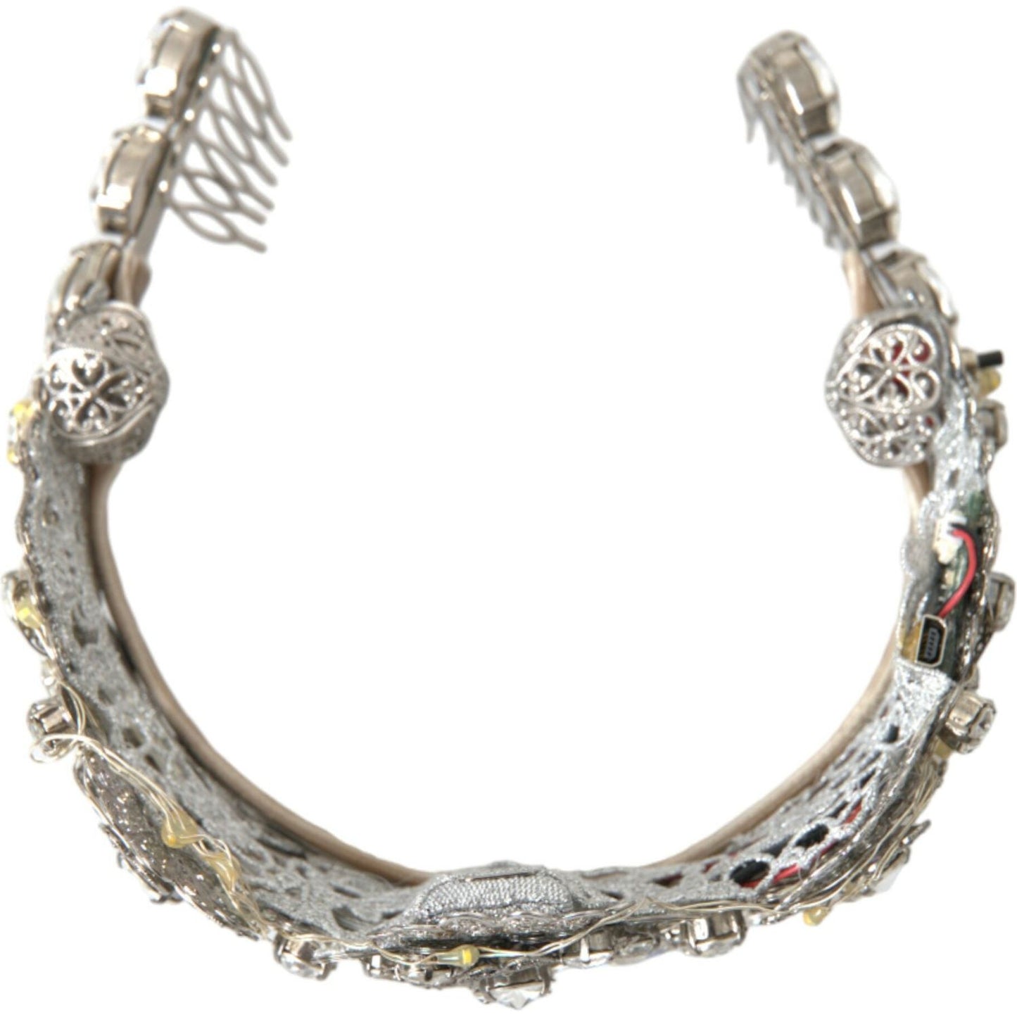 Dolce & Gabbana Dolce & Gabbana Silver Brass STRASS Crystal Crown Tiara LED Diadem SMY101441 Category-Accessories,Dolce & Gabbana,Gender-Women,Headbands - Women - Accessories,Material: 40% Brass 30% Crystal 25% Silk 5% Cotton,New with tags,Silver,Subcateg