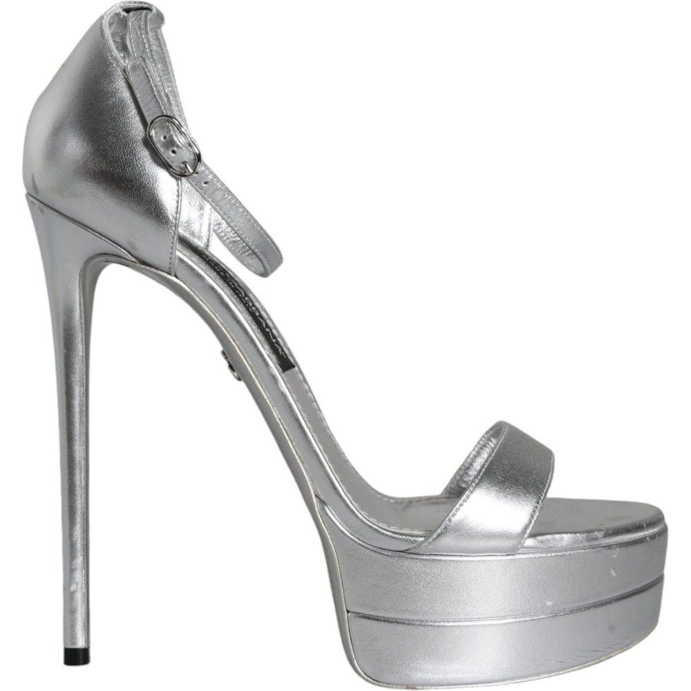 Dolce & Gabbana Silver KEIRA Heels Ankle Strap Sandals Shoes Dolce & Gabbana Dark Gray