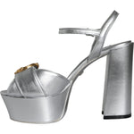Dolce & Gabbana Silver Leather Platform Logo Keira Sandals Shoes Dolce & Gabbana Light Slate Gray