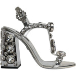 Dolce & Gabbana Silver Leather T-strap Crystal Sandals Shoes Dolce & Gabbana Light Slate Gray